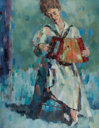 Woman with Accordion by Larry Prestwich, 1961