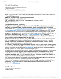 Email from Office of the Provost to UNC faculty, March 6, 2020