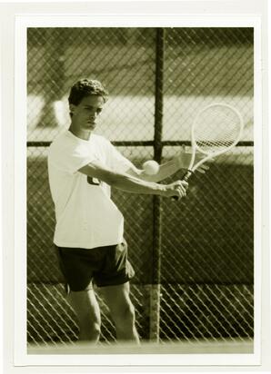 Action shot, University of Northern Colorado tennis, 1990