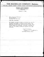 1946-01-09 - Letter to Mrs. James A. Michener (Patti Koon Michener) from the secretary of Henry Beers