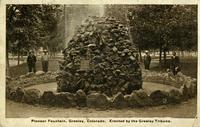 Pioneer Fountain, Greeley, Colorado. Erected by the Greeley Tribune.  Circa 1916.