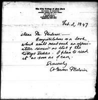 1947-02-02 Letter from A. Gordon Melvin to James A. Michener
