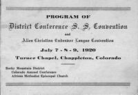 Program of District Conference S. S. Convention and Allen Christian Endeavor League Convention, July 7 - 8 - 9, 1920