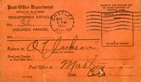 Return receipt from O. T. Jackson to E. L. Holland, November 22, 1933