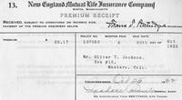 New England Mutual Life Insurance Company premium receipt to O. T. Jackson, October 25, 1933