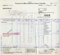 Jefferson County property tax receipt, August 31, 1934