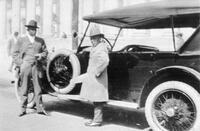 Fred Burton with chauffeur, ca. 1920s?