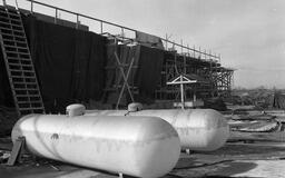 Tanks at the University Library construction site, early 1970s