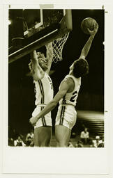 Action shot during a University of Northern Colorado basketball game, ca. 1980s.