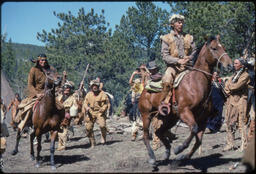 "Mountain man" actor pulls ahead in horse race scene in Centennial, Estes Park, Colorado, 1978