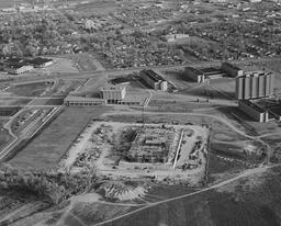 Aerial view of University Library under construction, early 1970s