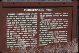 Photographers' Point sign, Grand Teton National Park, Wyoming, 1977