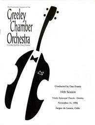 Program, Greeley Chamber Orchestra performance, November 11, 1994 (front)