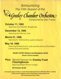 1985 - Flier, Greeley Chamber Orchestra Fifth Season