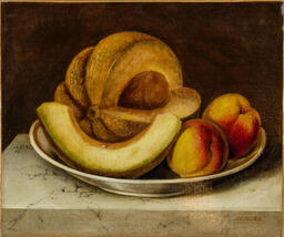 Still Life with Cantaloupe and Peaches by Susan Waters