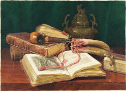 Still Life with Books and Pipe by Claude Raguet Hirst, ca. 1890s - 1902