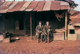 Doris Wisehart and Marylin Mohr, 36th Engineer Orphanage, South Korea, February 1958