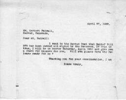 Letter from O. T. Jackson to Herbert Fairall, April 27, 1933
