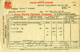Union Pacific Railroad Company freight bill, May 29, 1933