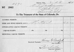 Retail beer and wine permit receipt, June 25, 1934
