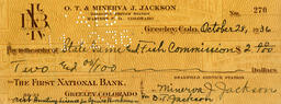 Check from Minerva J. Jackson to State Game and Fish Commission, October 28, 1936