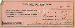 Bank check from the First National Bank of Greeley to the Dearfield Service Station, January 1937