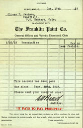 Invoice from Franklin Paint Company to O. T. Jackson, October 17, 1933