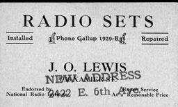 Business card of J. O. Lewis