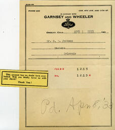 Statement of account from Garnsey and Wheeler to O. T. Jackson, April 1, 1933