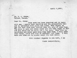 Letter from O. T. Jackson to Dr. W. A. Jones, April 8, 1933