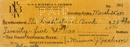 Check from Minerva J. Jackson to the First National Bank, March 25, 1937