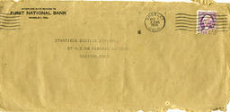 Envelope from the First National Bank of Greeley to the Dearfield Service Station, December 1, 1936