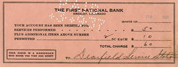 Bank check from the First National Bank of Greeley to Dearfield Service Station, February 1937