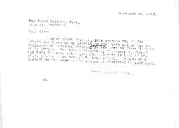 Letter from O. T. Jackson to the First National Bank, November 26, 1934